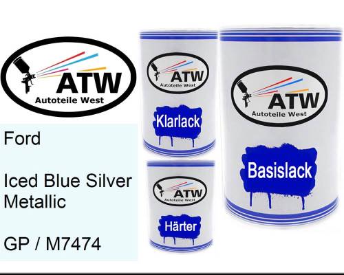 Ford, Iced Blue Silver Metallic, GP / M7474: 500ml Lackdose + 500ml Klarlack + 250ml Härter - Set, von ATW Autoteile West.